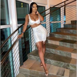 Club L London White Lace-Up Co-ord Biker Short Set